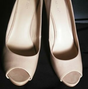 Nine West Patent Leather Open-Toe Nude Pumps